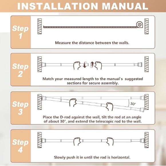 NEW Adjustable Spring Curtain Rod, Spring Loaded for Window- White - Picture 5 of 6